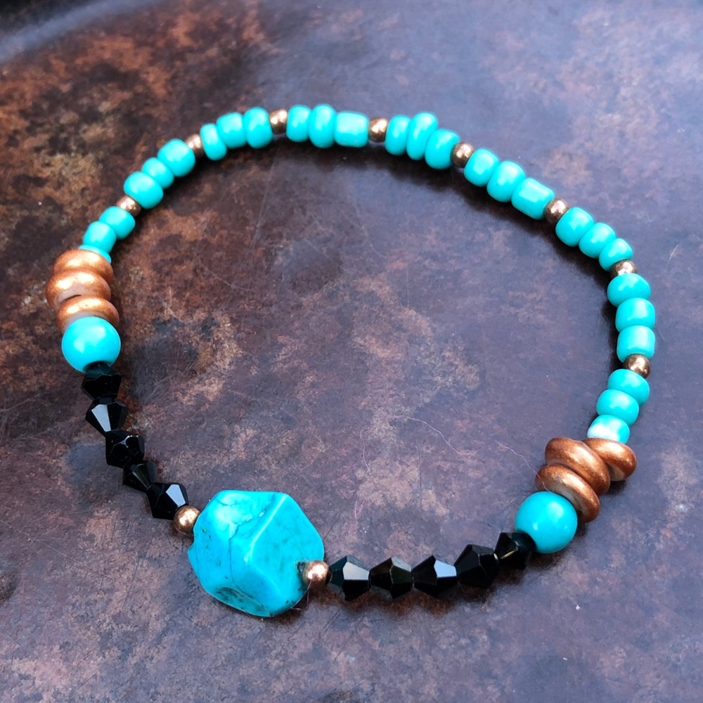 Turquoise, Swarovski Crystals, and Glass Bracelet